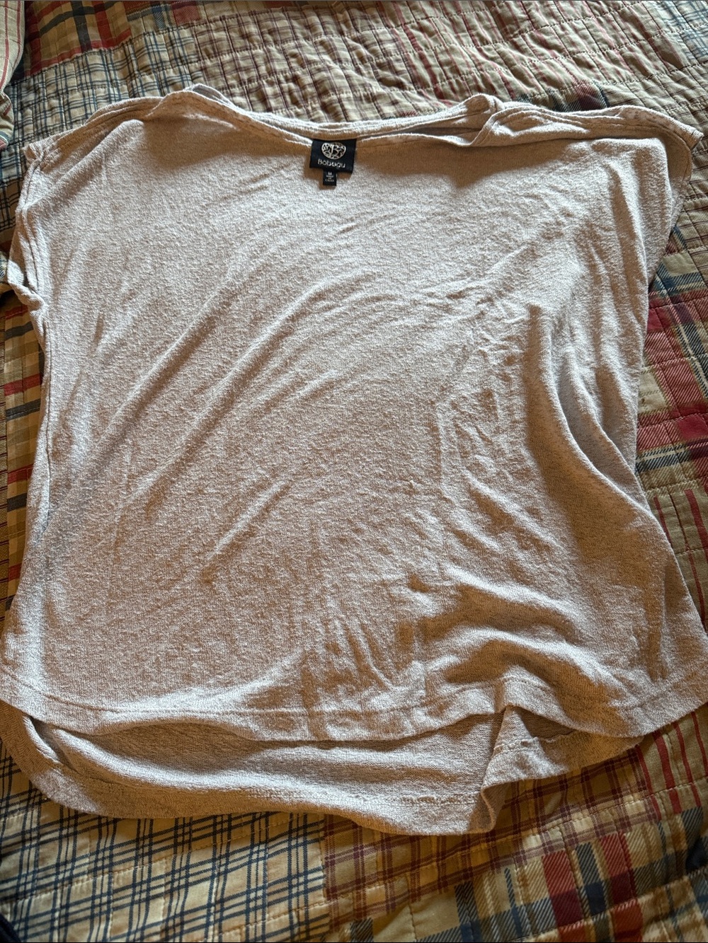 bobeau Women's Taupe Short Sleeve Knit Top